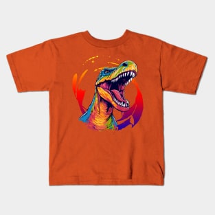 Roaring Baryonx Vibrant Color Splash Design Kids T-Shirt